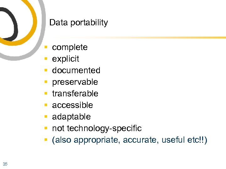 Data portability § § § § § 35 complete explicit documented preservable transferable accessible