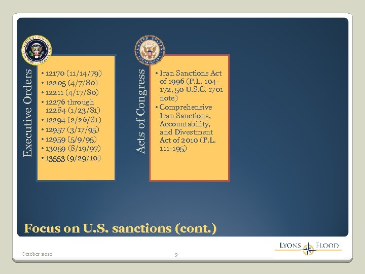 Acts of Congress Executive Orders • 12170 (11/14/79) • 12205 (4/7/80) • 12211 (4/17/80)