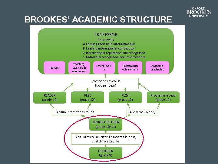 BROOKES’ ACADEMIC STRUCTURE PROFESSOR 4 3 2 1 Research Four levels Leading their field