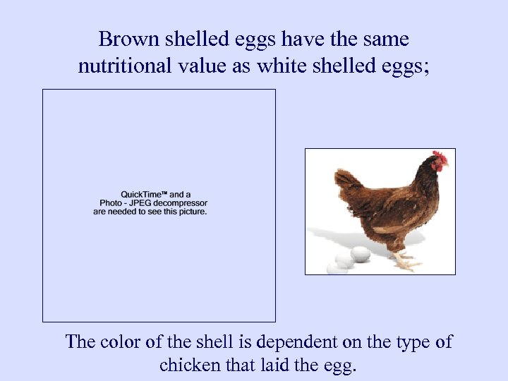 Brown shelled eggs have the same nutritional value as white shelled eggs; The color