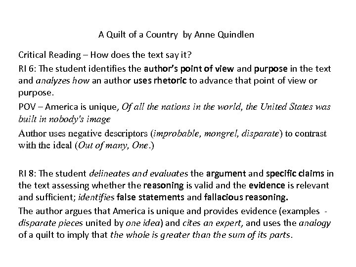 A Quilt of a Country by Anne Quindlen Critical Reading – How does the