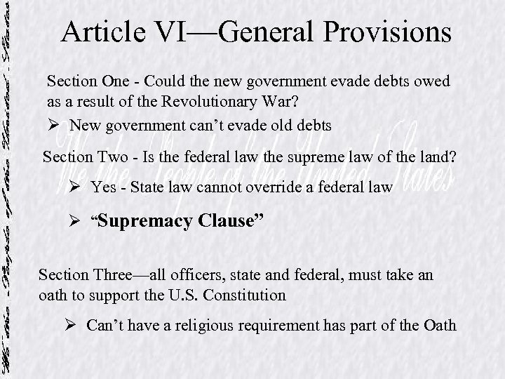 Article VI—General Provisions Section One - Could the new government evade debts owed as