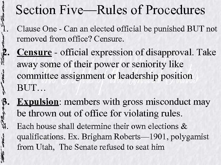 Section Five—Rules of Procedures 1. Clause One - Can an elected official be punished