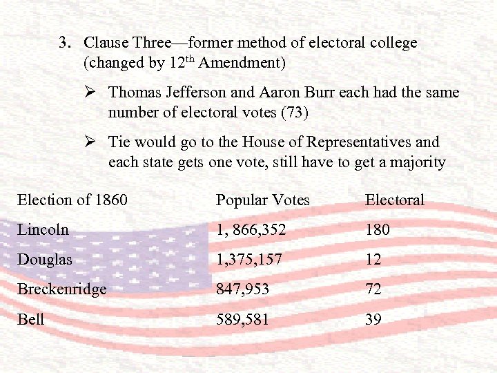 3. Clause Three—former method of electoral college (changed by 12 th Amendment) Ø Thomas