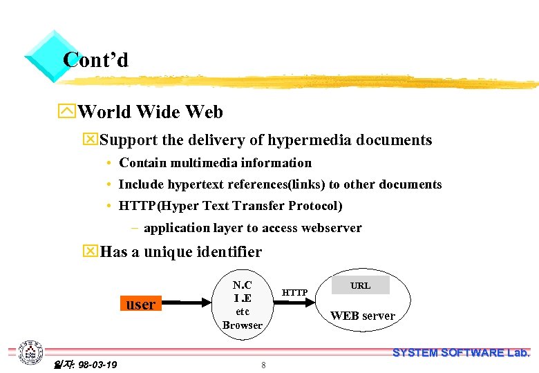 Cont’d y. World Wide Web x. Support the delivery of hypermedia documents • Contain