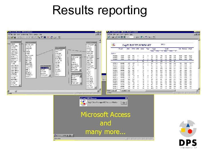 Results reporting Microsoft Access and many more. . . 