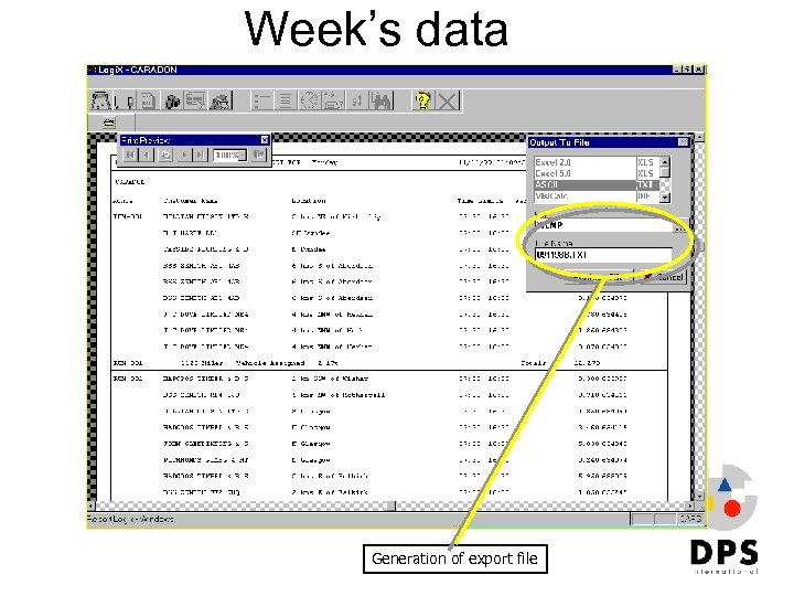 Week’s data Generation of export file 
