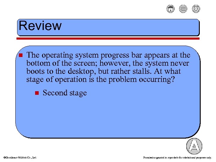 Review n The operating system progress bar appears at the bottom of the screen;