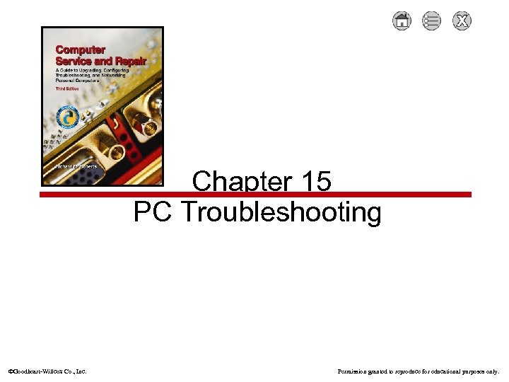 Chapter 15 PC Troubleshooting Goodheart-Willcox Co. , Inc. Permission granted to reproduce for educational