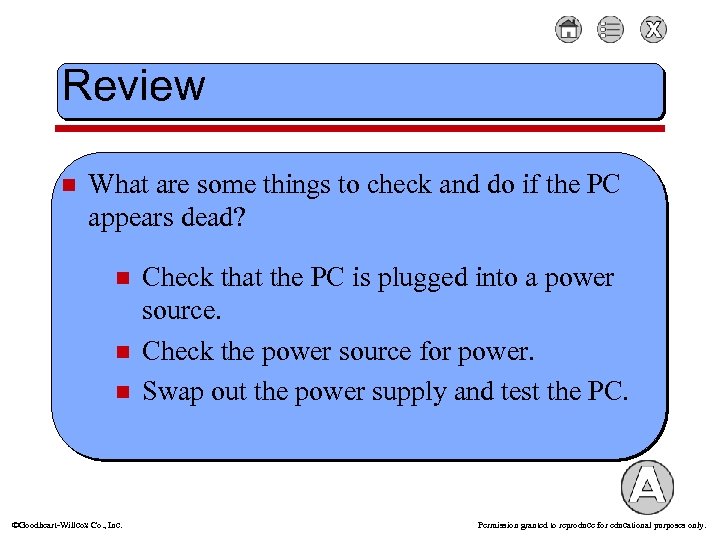 Review n What are some things to check and do if the PC appears