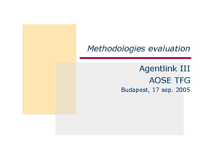 Methodologies evaluation Agentlink III AOSE TFG Budapest, 17 sep. 2005 