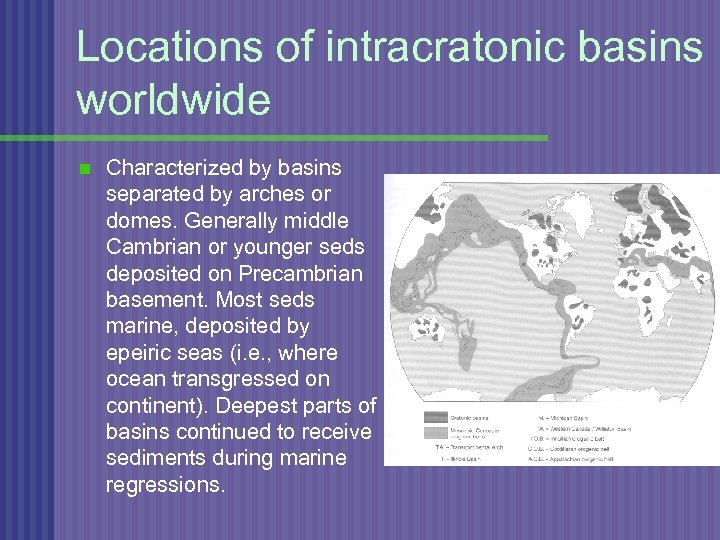 Locations of intracratonic basins worldwide n Characterized by basins separated by arches or domes.