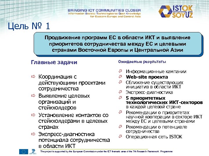 Цель № 1 Продвижение программ ЕС в области ИКТ и выявление приоритетов сотрудничества между