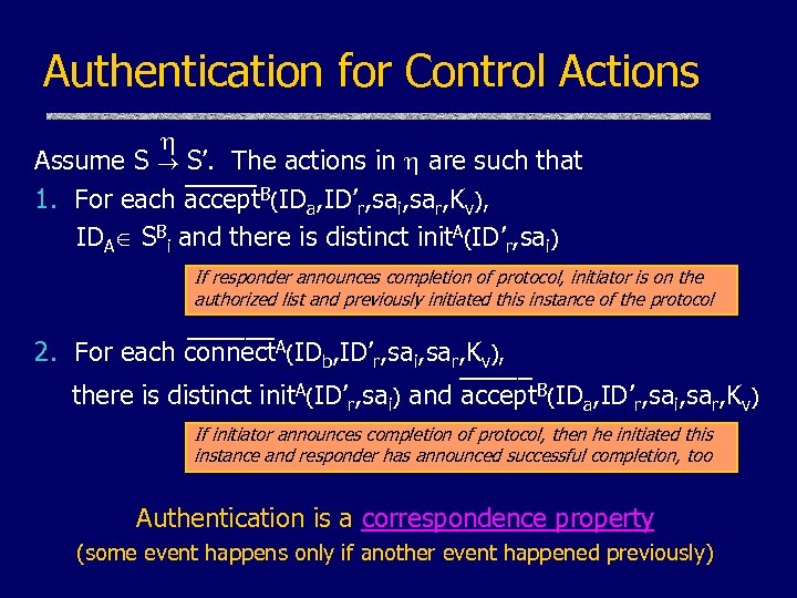 Authentication for Control Actions Assume S S’. The actions in are such that _____