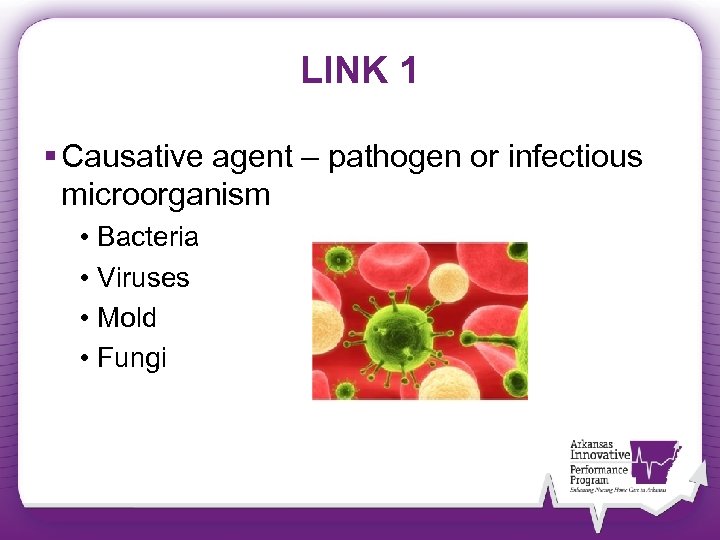 LINK 1 § Causative agent – pathogen or infectious microorganism • Bacteria • Viruses