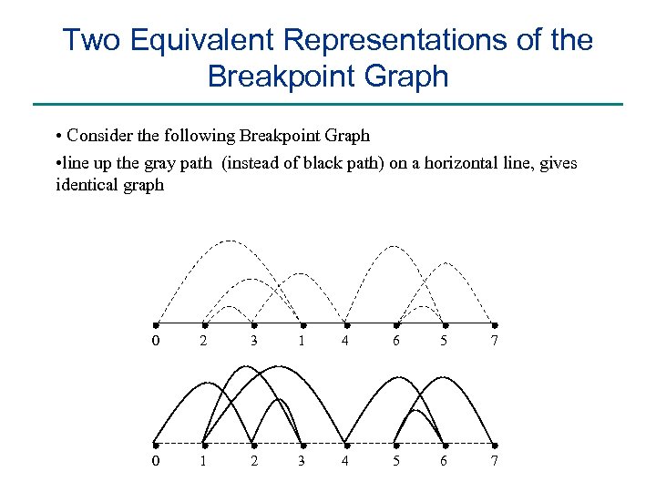 Two Equivalent Representations of the Breakpoint Graph • Consider the following Breakpoint Graph •
