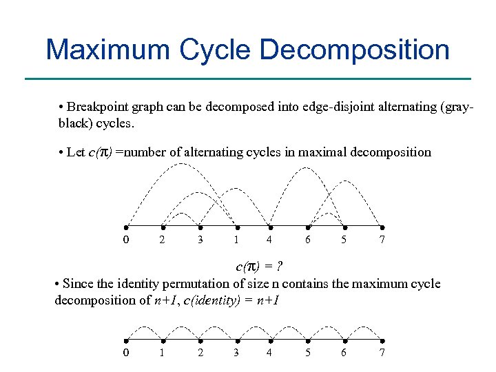 Maximum Cycle Decomposition • Breakpoint graph can be decomposed into edge-disjoint alternating (grayblack) cycles.
