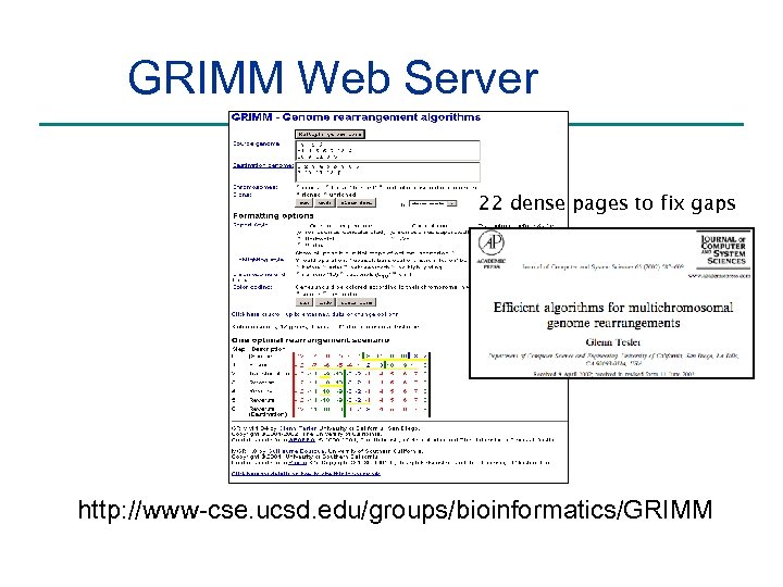 GRIMM Web Server 22 dense pages to fix gaps http: //www-cse. ucsd. edu/groups/bioinformatics/GRIMM 