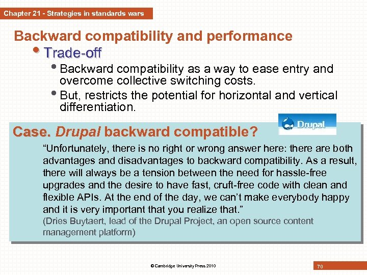 Chapter 21 - Strategies in standards wars Backward compatibility and performance • Trade-off •