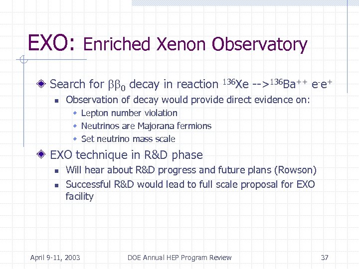 EXO: Enriched Xenon Observatory Search for bb 0 decay in reaction n 136 Xe