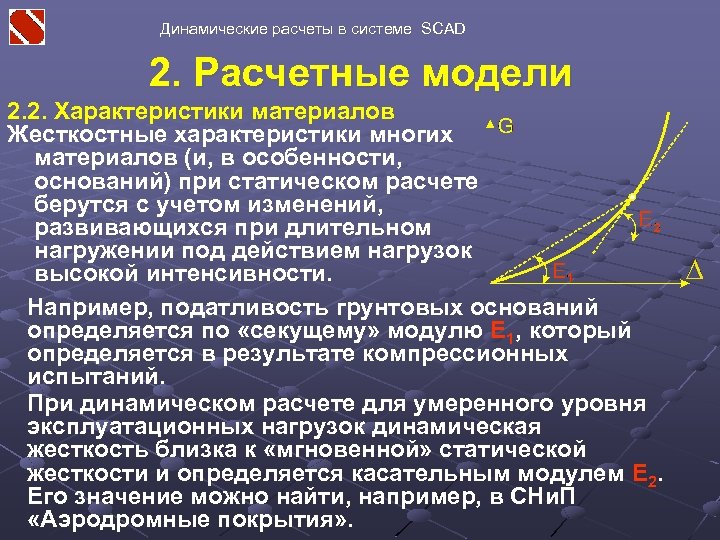 Динамические расчеты в системе SCAD 2. Расчетные модели 2. 2. Характеристики материалов Жесткостные характеристики