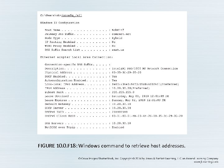 FIGURE 10. 0. F 18: Windows command to retrieve host addresses. 