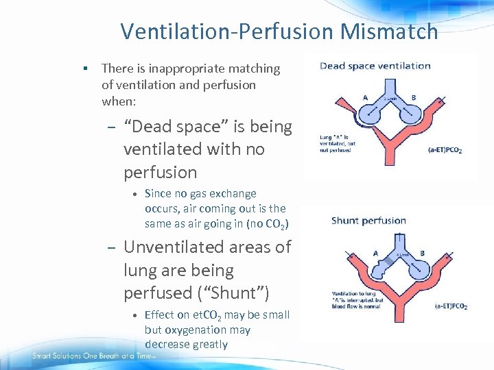 Ventilation-Perfusion Mismatch § There is inappropriate matching of ventilation and perfusion when: – “Dead