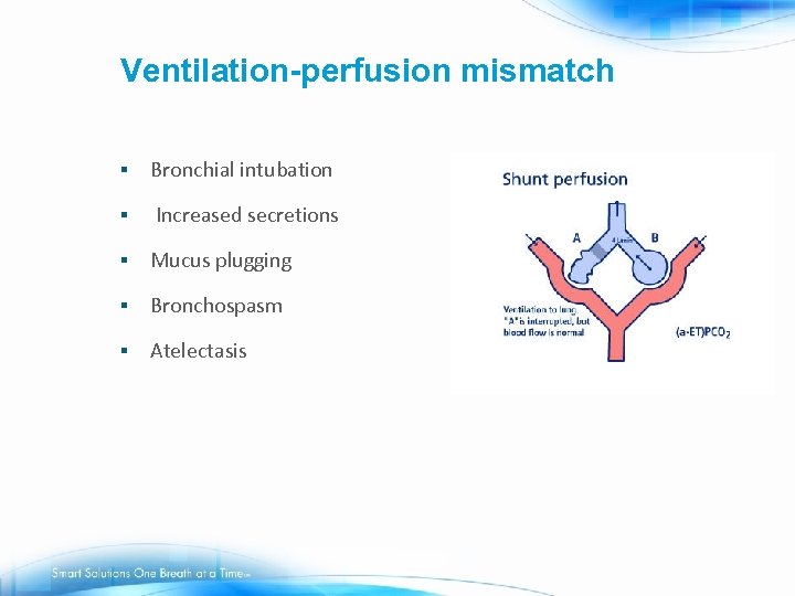 Ventilation-perfusion mismatch § Bronchial intubation § Increased secretions § Mucus plugging § Bronchospasm §