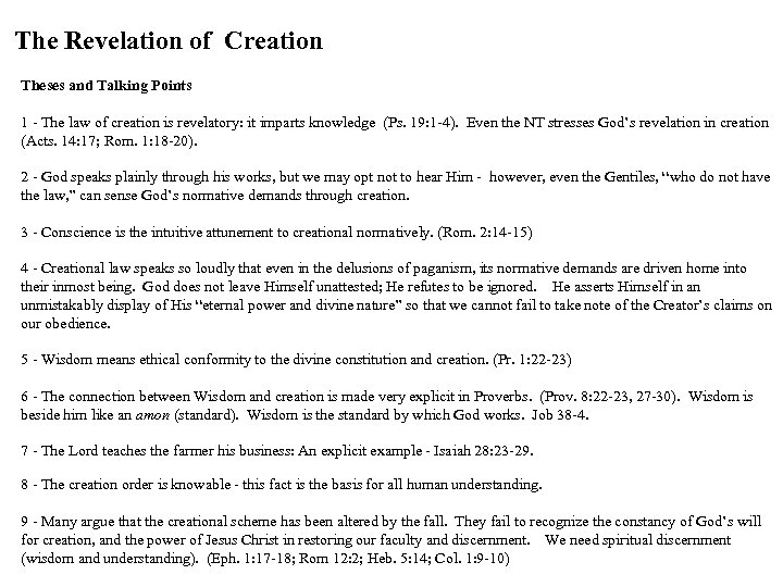 The Revelation of Creation Theses and Talking Points 1 - The law of creation