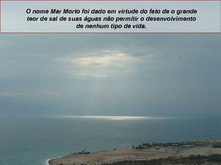 O nome Mar Morto foi dado em virtude do fato de o grande teor