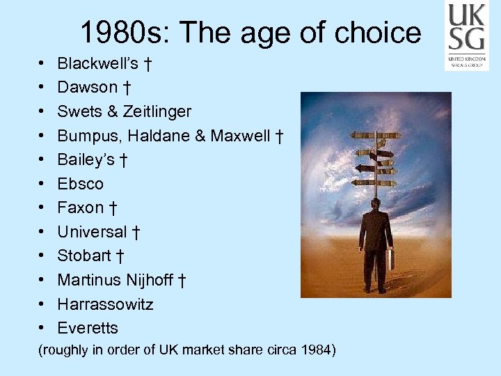 1980 s: The age of choice • • • Blackwell’s † Dawson † Swets