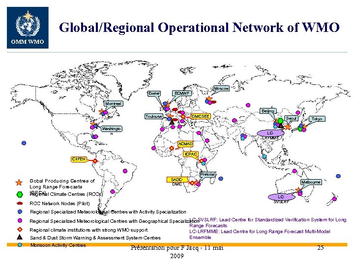 Global/Regional Operational Network of WMO OMM WMO Moscow Exeter ECMWF Montreal Beijing Toulouse DMCSEE