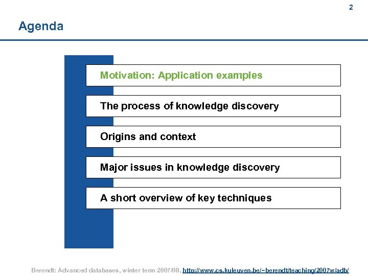 2 Agenda Motivation: Application examples The process of knowledge discovery Origins and context Major