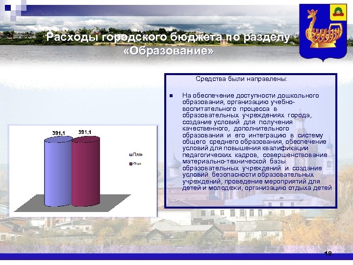 Расходы городского бюджета по разделу «Образование» Средства были направлены: n На обеспечение доступности дошкольного