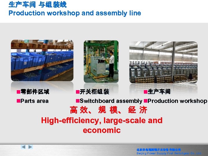 生产车间 与组 装线 Production workshop and assembly line n零部件区域 n. Parts area n开关柜组 装