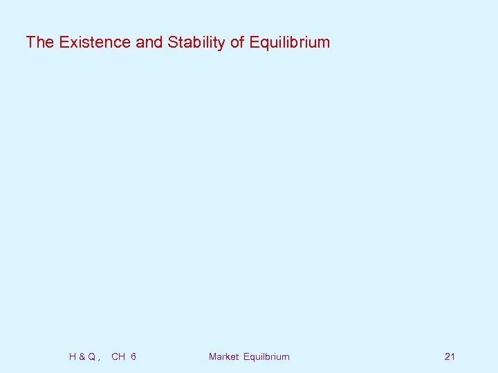 The Existence and Stability of Equilibrium H&Q, CH 6 Market Equilbrium 21 