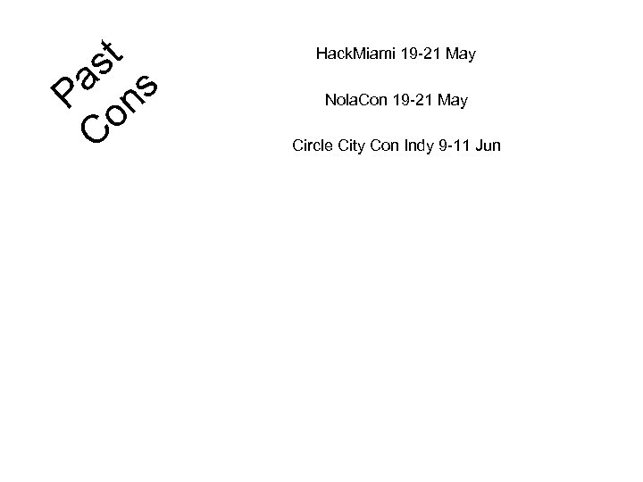 st a s P on C Hack. Miami 19 -21 May Nola. Con 19