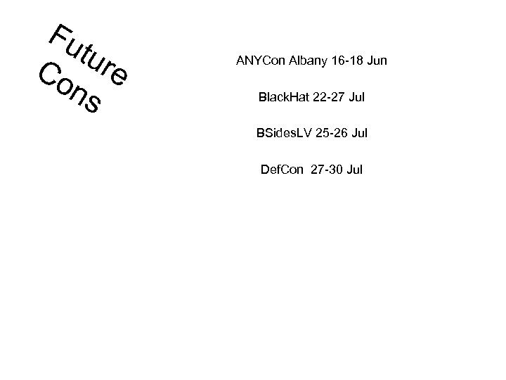 Fu tur Co e ns ANYCon Albany 16 -18 Jun Black. Hat 22 -27