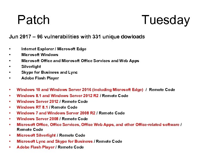 Patch Tuesday Jun 2017 – 96 vulnerabilities with 331 unique dowloads • • •