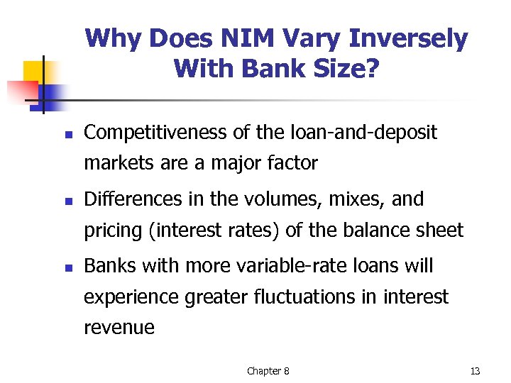 Why Does NIM Vary Inversely With Bank Size? n Competitiveness of the loan-and-deposit markets