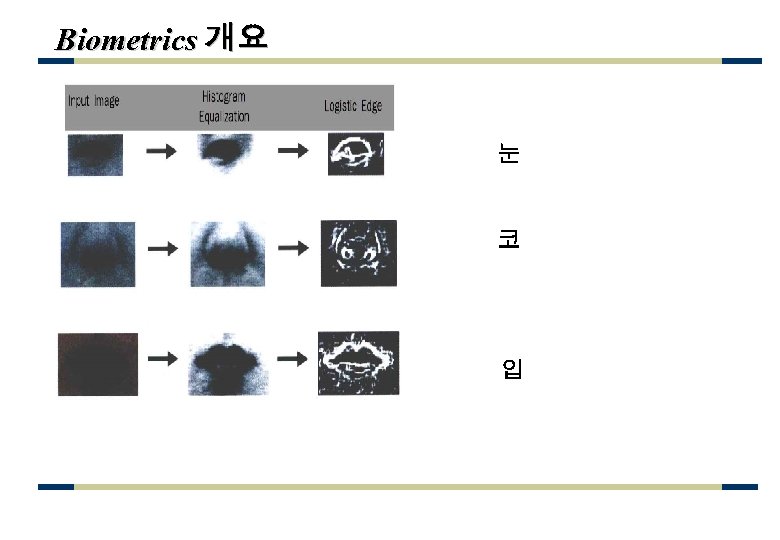 Biometrics 개요 Face Recognition 눈 코 입 