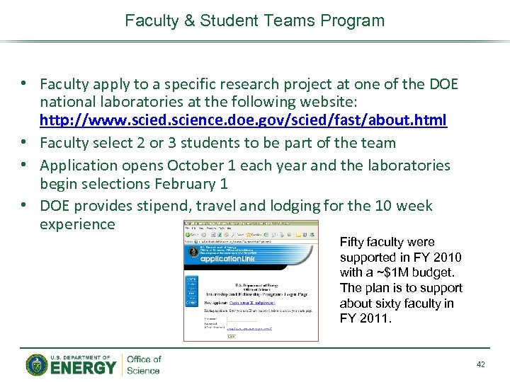 Faculty & Student Teams Program • Faculty apply to a specific research project at