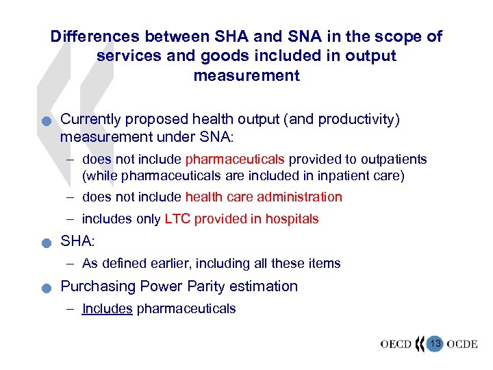 Differences between SHA and SNA in the scope of services and goods included in