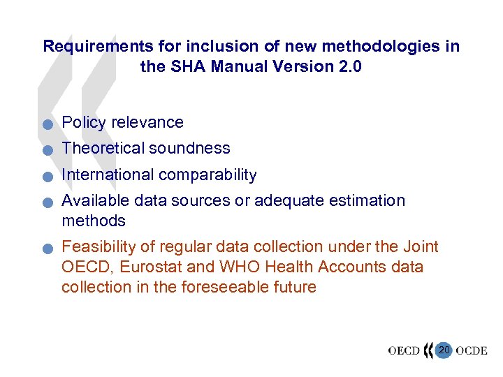 Requirements for inclusion of new methodologies in the SHA Manual Version 2. 0 n