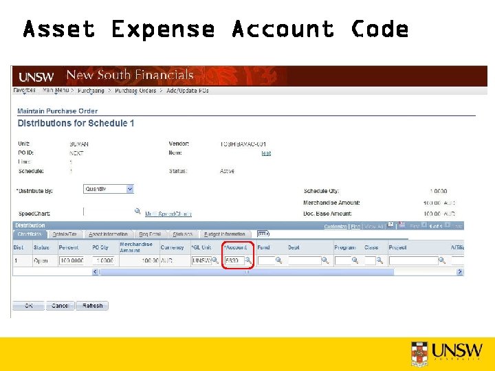 Asset Expense Account Code 