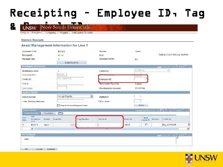 Receipting – Employee ID, Tag & Serial IDs 