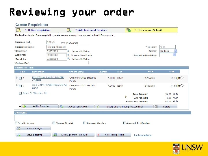 Reviewing your order 
