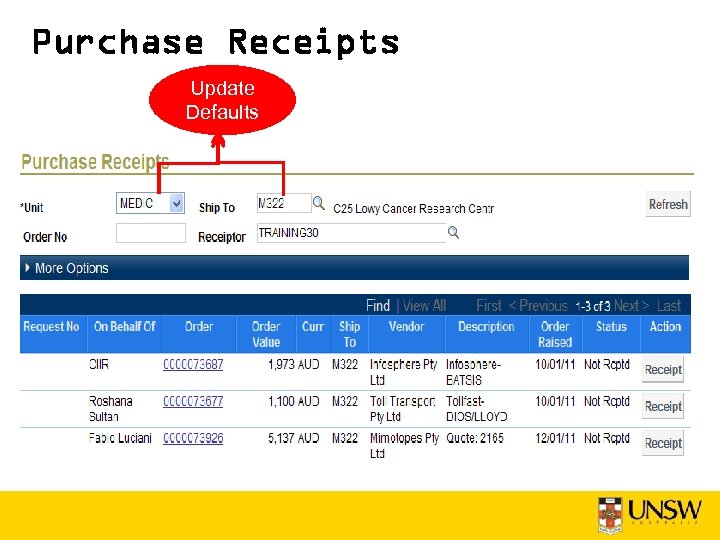 Purchase Receipts Update Defaults 