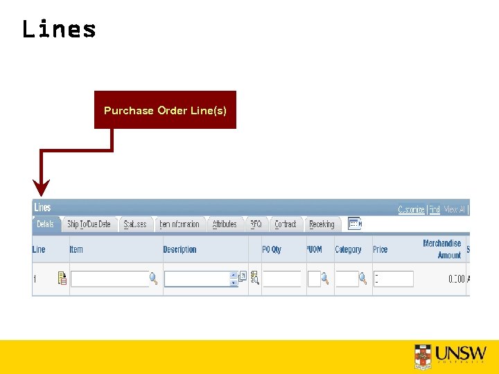 Lines Purchase Order Line(s) 