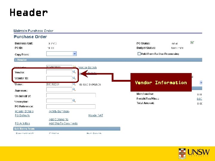 Header Vendor Information 